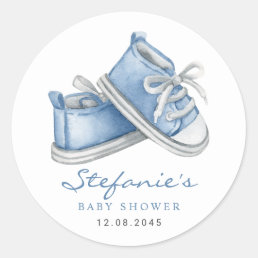 Watercolor Blue Baby Booties Baby Shower Classic Round Sticker