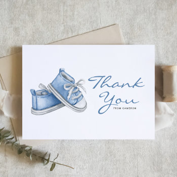 Watercolor Blue Baby Booties Baby Shower Thank You Card by misstallulah at Zazzle