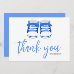 Watercolor Blue Baby Boy Booties Baby Shower Thank You Card