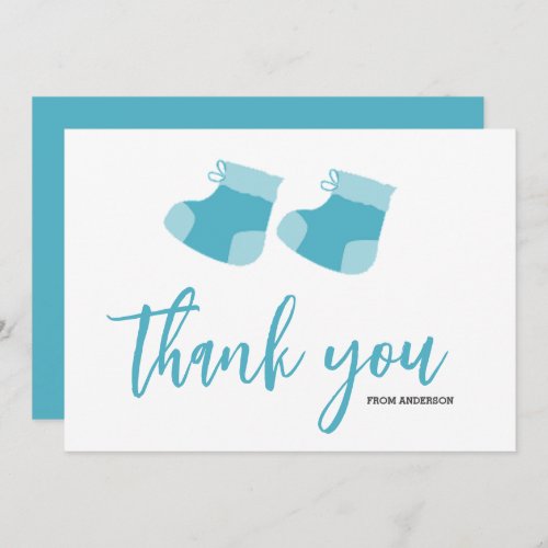 Watercolor Blue Baby Boy Booties Baby Shower  Thank You Card