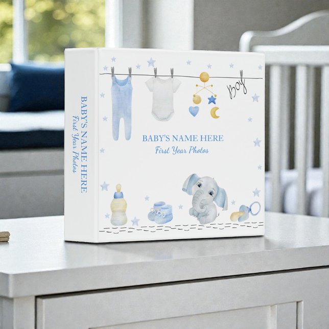 Watercolor Blue Baby Boy Photo Album 3 Ring Binder (Creator Uploaded)