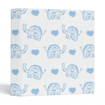 watercolor blue baby elephants and hearts 3 ring binder