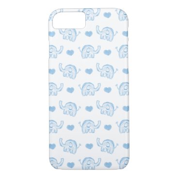 watercolor blue baby elephants and hearts iPhone 8/7 case