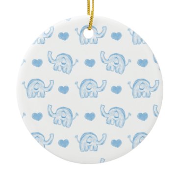 watercolor blue baby elephants and hearts ceramic ornament