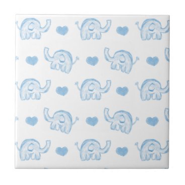 watercolor blue baby elephants and hearts ceramic tile