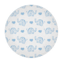 watercolor blue baby elephants and hearts cutting board