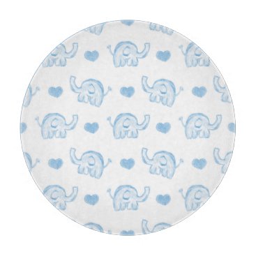 watercolor blue baby elephants and hearts cutting board