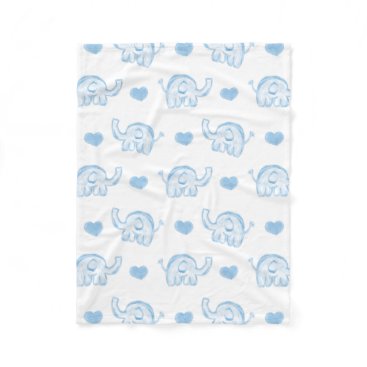 watercolor blue baby elephants and hearts fleece blanket