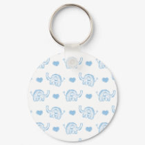 watercolor blue baby elephants and hearts keychain