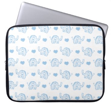 watercolor blue baby elephants and hearts laptop sleeve