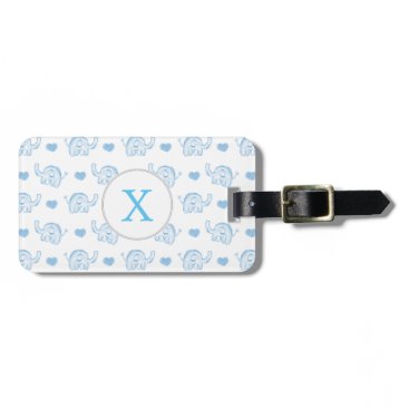watercolor blue baby elephants and hearts luggage tag
