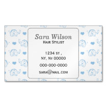 watercolor blue baby elephants and hearts magnetic business card