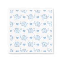 watercolor blue baby elephants and hearts napkins