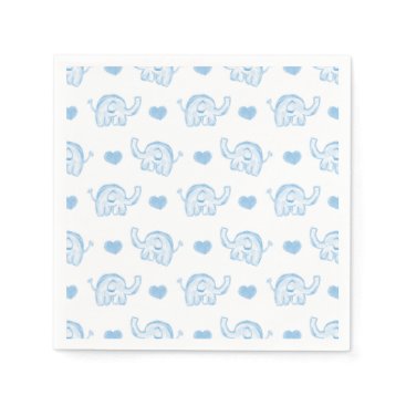 watercolor blue baby elephants and hearts napkins