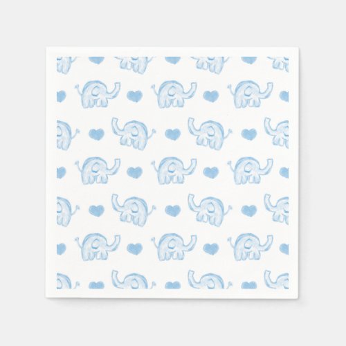 watercolor blue baby elephants and hearts napkins