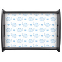 watercolor blue baby elephants and hearts serving tray