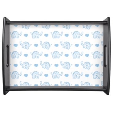 watercolor blue baby elephants and hearts serving tray