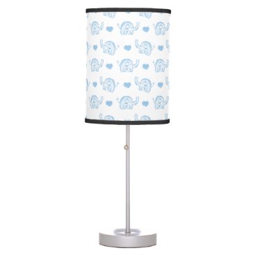 watercolor blue baby elephants and hearts table lamp
