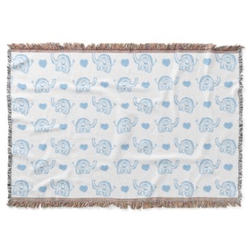 watercolor blue baby elephants and hearts throw blanket