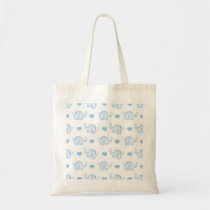 watercolor blue baby elephants and hearts tote bag