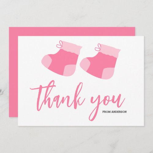 Watercolor Blue Baby Girl Booties Baby Shower  Thank You Card