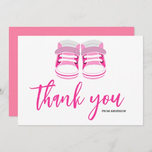 Watercolor Blue Baby Girl Booties Baby Shower  Thank You Card