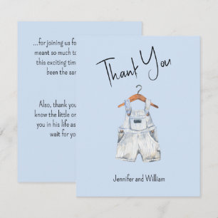 Watercolor Blue Baby Overalls Baby Shower Thank You Card