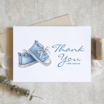 Watercolor Blue Baby Shoes Baby Shower Thank You Card<br><div class="desc">Send thanks to your guests with this customizable baby shower thank you card. It features watercolor illustration of an adorable blue baby shower. Personalize this baby shower thank you card by adding your details. This blue watercolor thank you card is perfect for It's a Boy baby showers.</div>