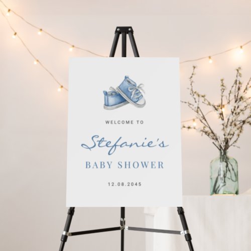 Watercolor Blue Baby Shoes Baby Shower Welcome Foam Board