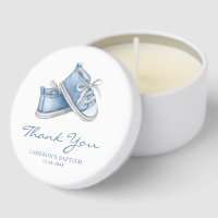 Watercolor Blue Baby Shoes Baptism Thank You
