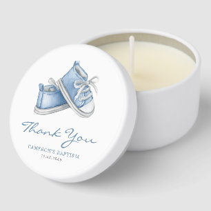 Watercolor Blue Baby Shoes Baptism Thank You Mini Candle Favors