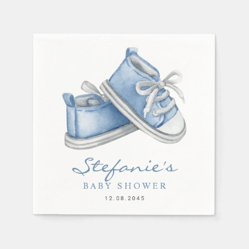Watercolor Blue Baby Shoes Its a Boy Baby Shower Napkins