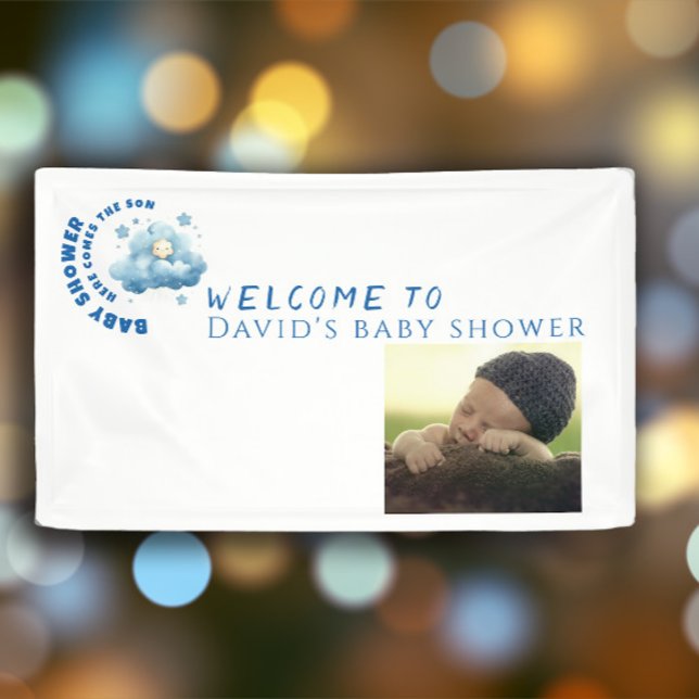 Watercolor blue baby shower boy photo welcome banner (Creator Uploaded)