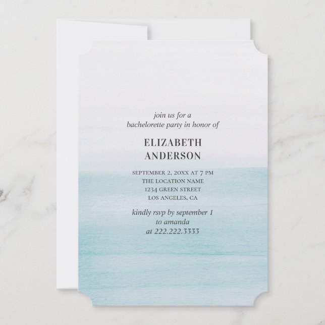 Watercolor blue bachelorette party. Nautical Invitation (Front)