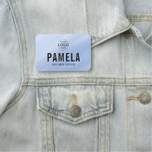 Watercolor Blue Background Office Logo Staff Name Tag