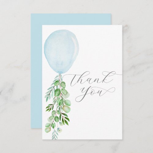 Watercolor blue balloon eucalyptus greenery thank  thank you card