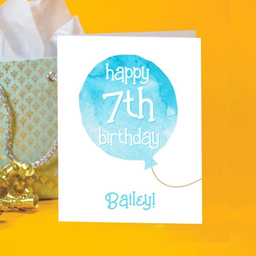 Watercolor Blue Balloon Kids Happy Birthday Card
