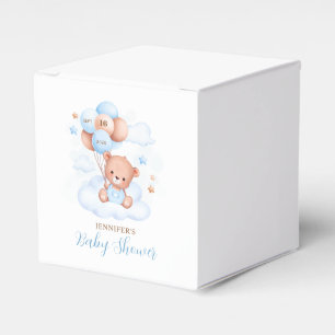 Watercolor Blue Balloon Teddy Bear Baby Shower Favor Boxes