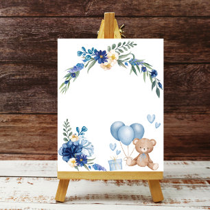 Watercolor Blue Balloon Teddy Bear Poster