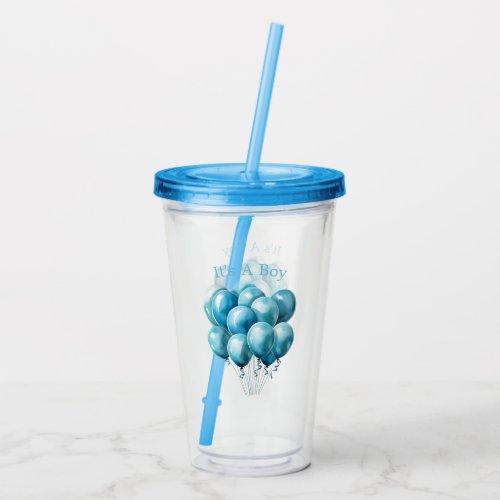 Kitchen And Dining 18 Watercolor Blue Balloons It'S A Boy Acrylic Tumbler