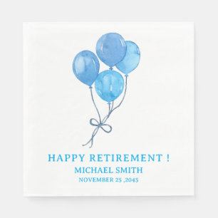 Watercolor Blue Balloons Retirement Party Napkins