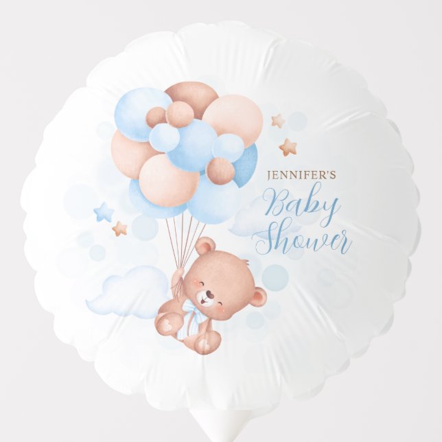 Watercolor Blue Balloons Teddy Bear Baby Shower (Front)