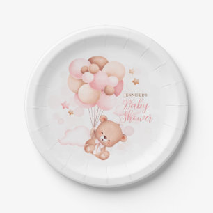 Watercolor Blue Balloons Teddy Bear Baby Shower Paper Plates