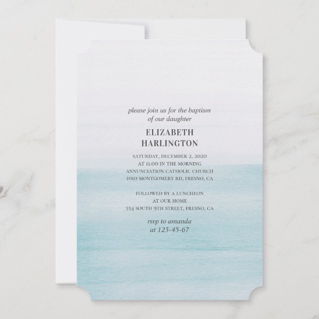 Watercolor blue baptism. Simple modern nautical Invitation (Front)