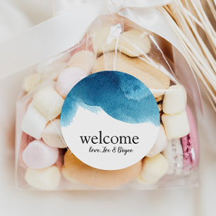 Watercolor Blue Beach Wedding Welcome Bag Sticker