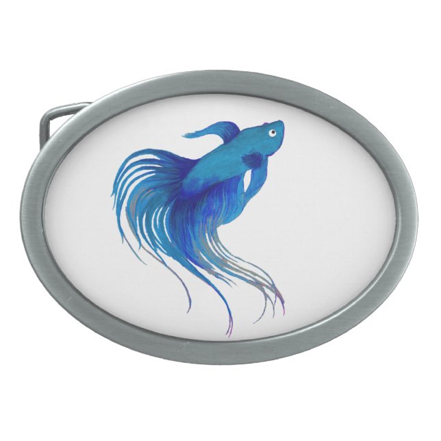 Watercolor Blue Betta Fish Belt Buckle (Front)