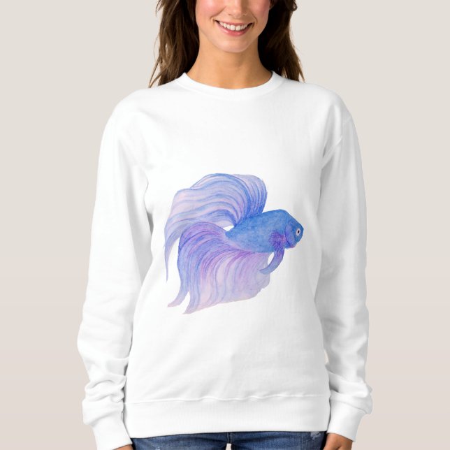 Watercolor Blue Betta Fish Sweatshirt (Front)
