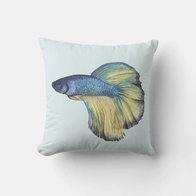 Watercolor Blue Betta Fish Throw Pillow (Front)