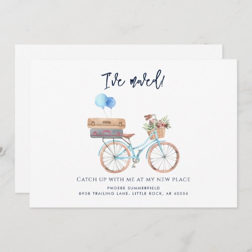Watercolor Blue Bike Ive Moved Moving Announcement