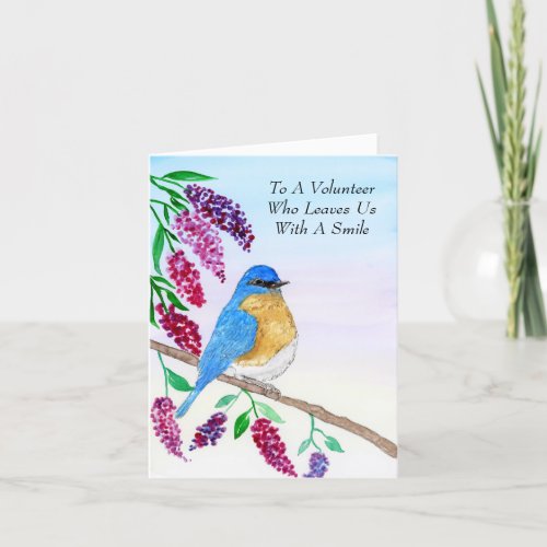 Watercolor Blue Bird In Wisteria Tree Volunteer Thank You Card